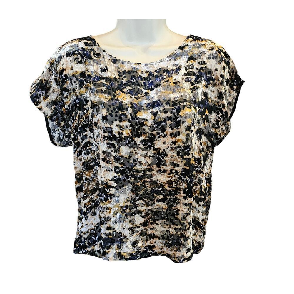 Club monaco S boxy sheer burnout velour mixed media silk blouse career teacher